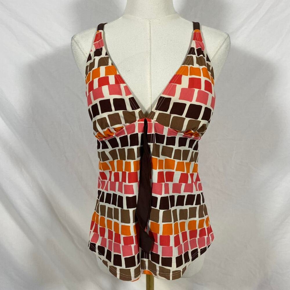 Tropical Honey brown orange and pink tankini top size‎ 10 y2k retro summer
